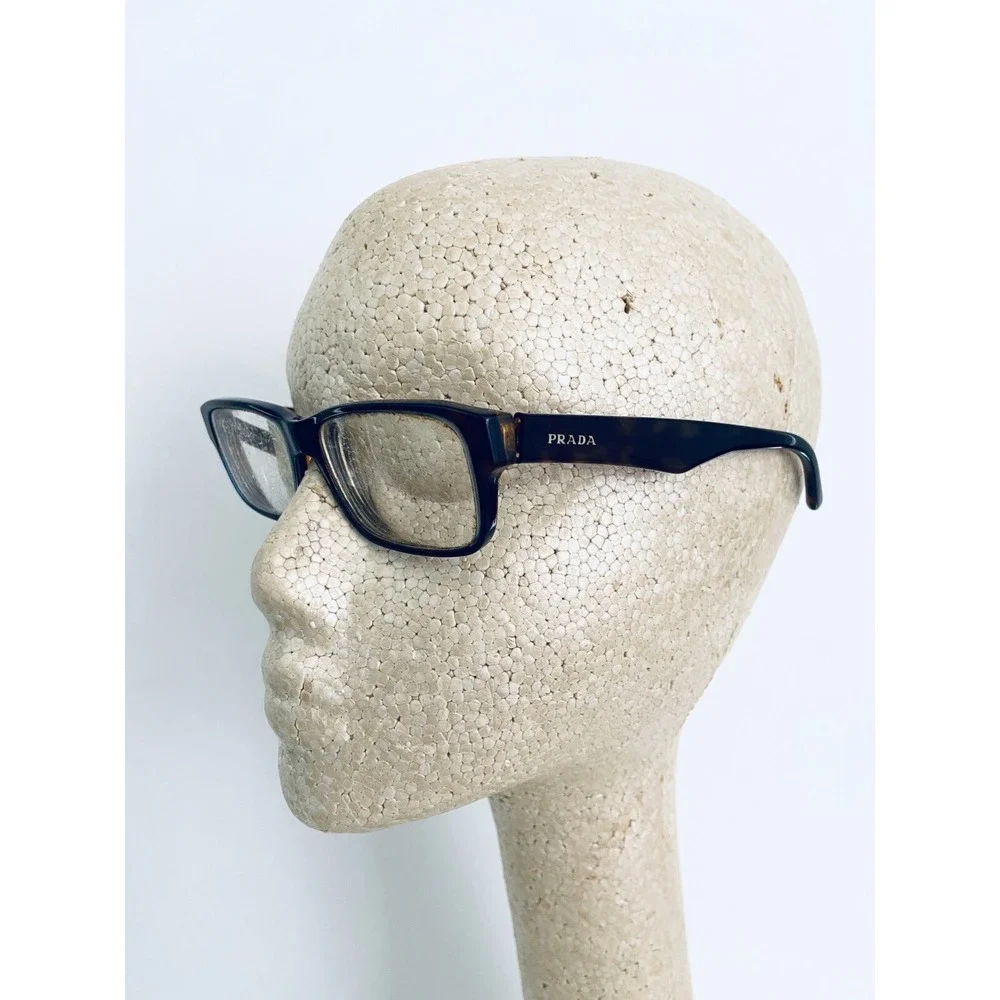 Prada Black Brown Tortoise Rectangular Glasses Italy VPR 16M 53 16 140 ZXH-10